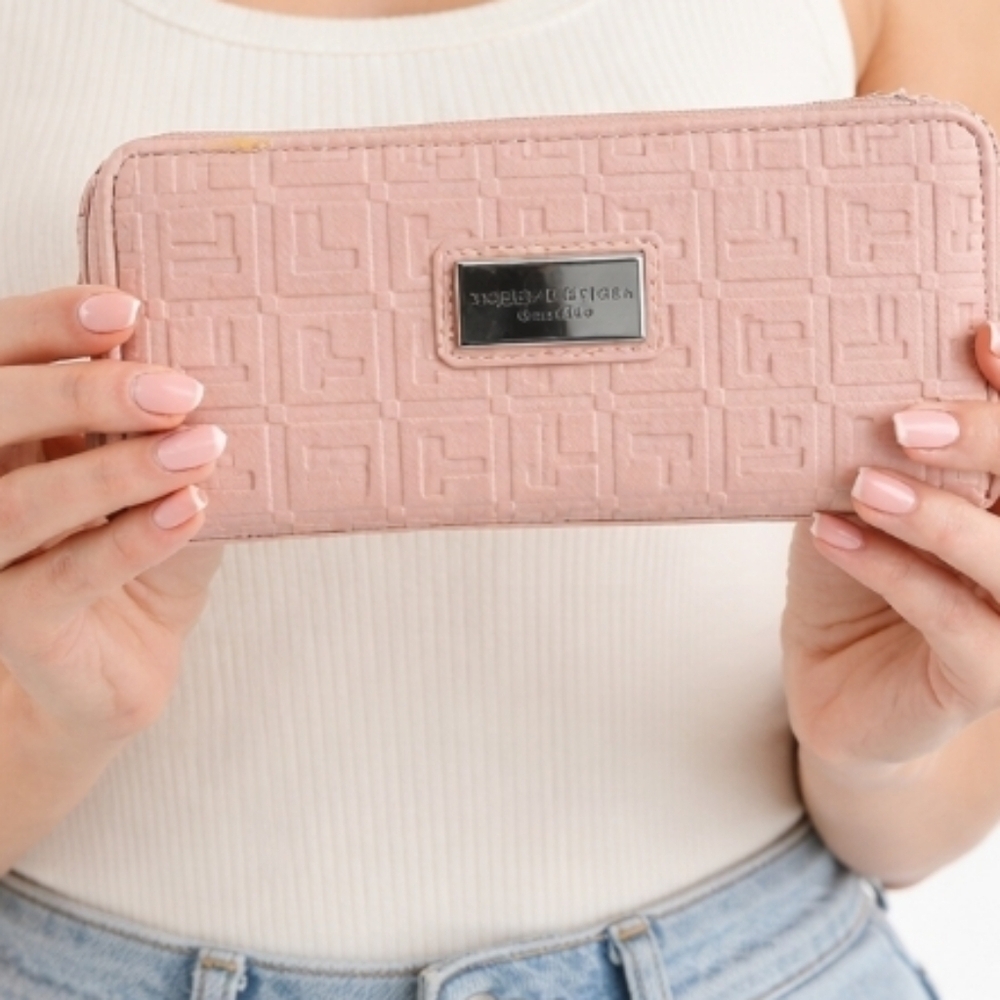 Tommy Hilfiger Blush Pink Embossed Logo Zip Around Wallet